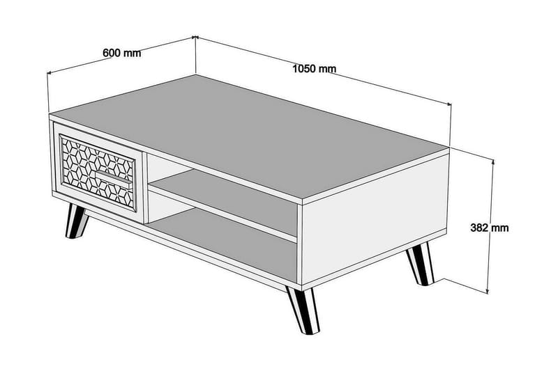 Hovdane Sofabord 105 cm m Opbevaring 2 Hylder+Skab Diamantmø - Brun/Blå - Møbler - Borde - Sofabord