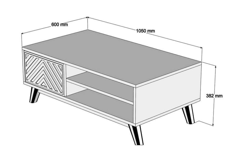 Hovdane Sofabord 105 cm med Opbevaring 2 Hylder Linjer + Ska - Brun - Møbler - Borde - Sofabord