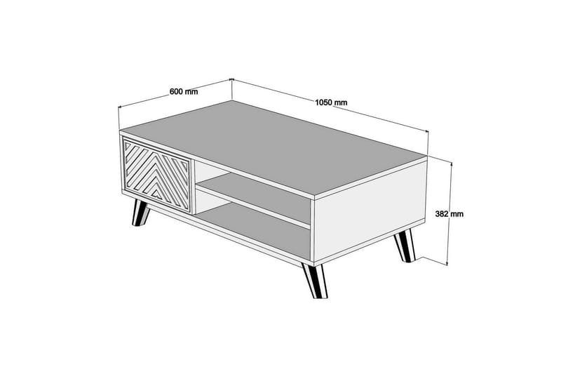 Hovdane Sofabord 105 cm med Opbevaring 2 Hylder Linjer + Ska - Brun/Gul - Møbler - Borde - Sofabord