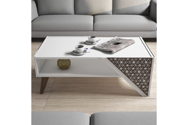 Hovdane Sofabord 105 cm med Opbevaring Hylde Blomstermønster - Hvid/Brun - Sofabord