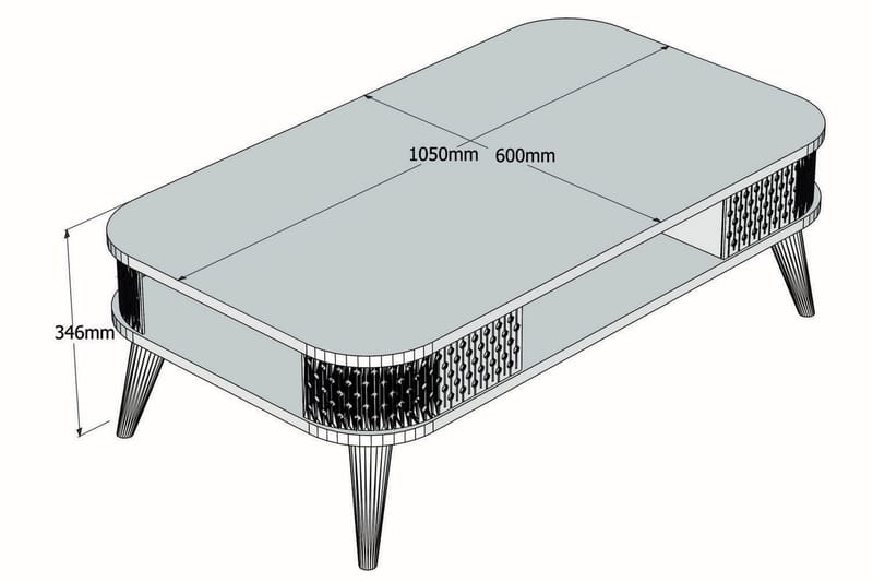 Hovdane Sofabord 105 cm med Opbevaring Hylde Runde Hjørne - Hvid/Brun - Sofabord