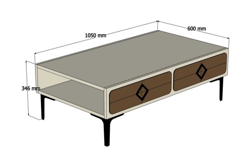 Hovdane Sofabord 105 cm med Opbevaring Hylde Sillebensmønste - Hvid/Brun - Møbler - Borde - Sofabord