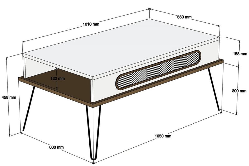 Hovdane Sofabord 105 cm med Opbevaring Hylde Triangelmønster - Brun - Møbler - Borde - Sofabord