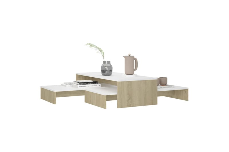 indskudt sofabordssæt 100x100x26,5 cm hvid og sonoma-eg - Beige - Møbler - Borde - Sofabord