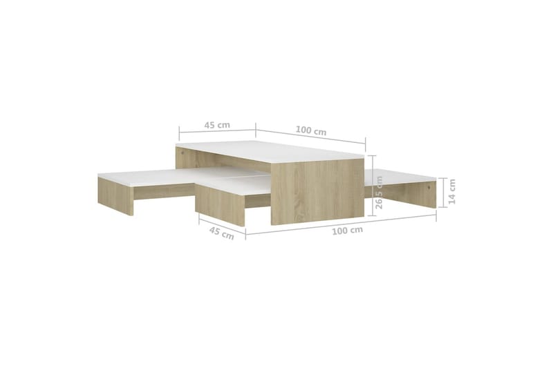 indskudt sofabordssæt 100x100x26,5 cm hvid og sonoma-eg - Beige - Møbler - Borde - Sofabord