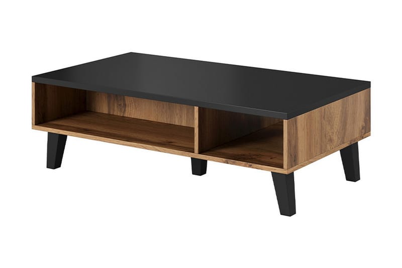 Kardos Sofabord 110 cm med Opbevaring Hylder - Natur/Sort - Sofabord - Semmenfoldeligt bord - Sofabord med opbevaring - sofabord med hjul - Hæve sænke sofabord
