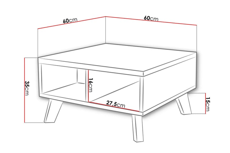 Kardos Sofabord 60 cm med Opbevaring Hylder - Natur/Sort - Sofabord
