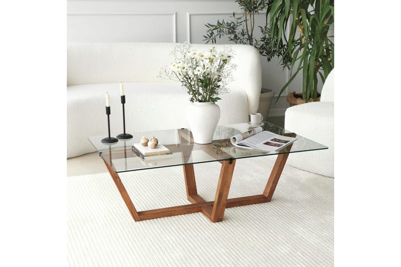 Liepene Sofabord 105x35x105 cm - Brun - Sofabord - Semmenfoldeligt bord - Sofabord med opbevaring - sofabord med hjul - Hæve sænke sofabord