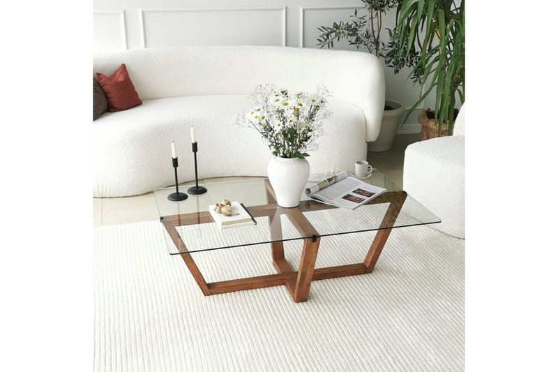 Liepene Sofabord 105x35x105 cm - Brun - Sofabord - Semmenfoldeligt bord - Sofabord med opbevaring - sofabord med hjul - Hæve sænke sofabord