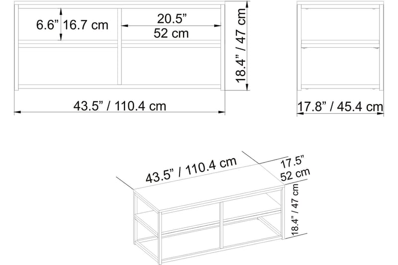 Lunnom Sofabord 110 cm med Opbevaring Hylde - Brun/Sort - Møbler - Borde - Sofabord