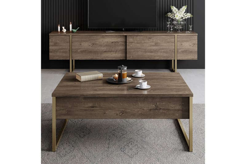 Luxe Sofabord 90x40 cm Brun/Guld - Hanah Home - Møbler - Borde - Sofabord