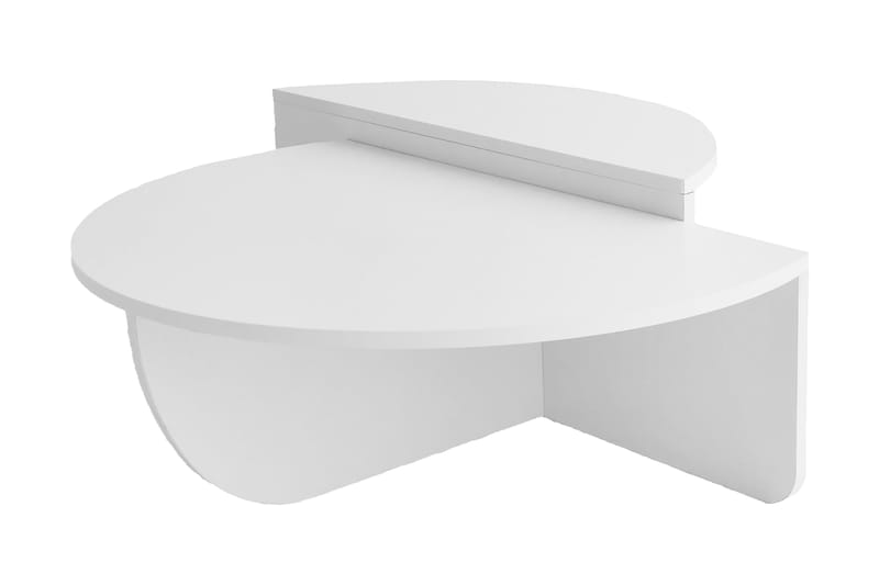 Malling Sofabord 90x30x90 cm Oval - Hvid - Sofabord - Semmenfoldeligt bord - Spejlbord - Sofabord med opbevaring - sofabord med hjul - Hæve sænke sofabord
