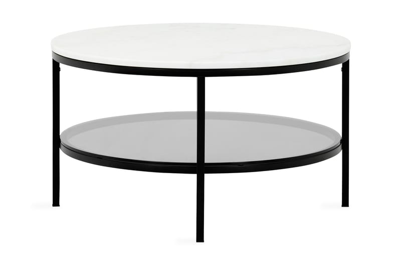 Marise Sofabord 80 cm Rundt Marmor - Hvid/Sort - Sofabord - Semmenfoldeligt bord - Spejlbord - Sofabord med opbevaring - sofabord med hjul - Hæve sænke sofabord