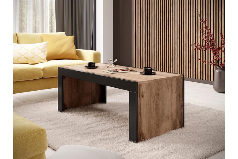 Milias Sofabord 120 cm - Natur/Sort - Sofabord - Semmenfoldeligt bord - Sofabord med opbevaring - sofabord med hjul - Hæve sænke sofabord