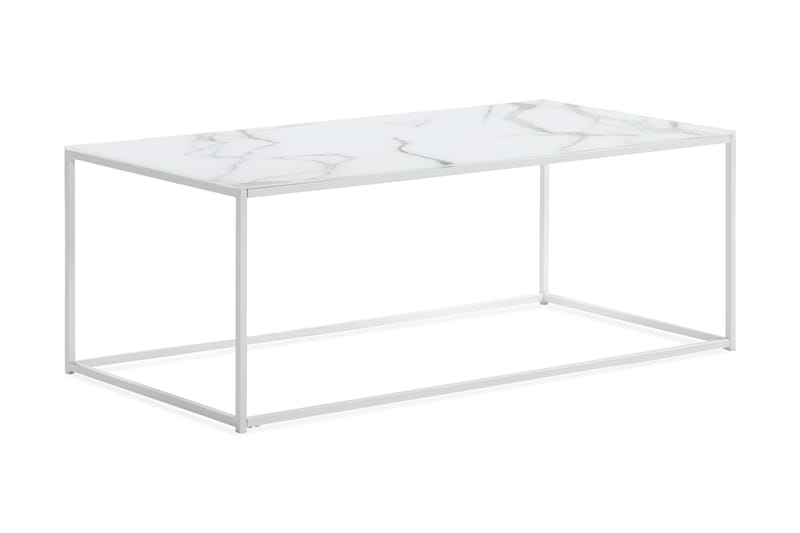 Nelly Sofabord 120 cm Marmormønster - Glas/Hvid - Møbler - Borde - Sofabord