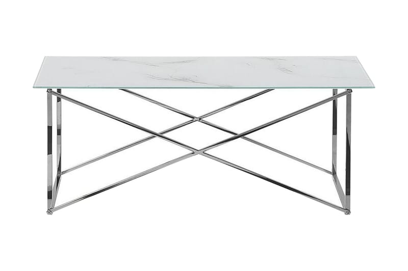 Nod Sofabord 100 cm Marmormønster - Hvid/Sølv - Sofabord - Semmenfoldeligt bord - Spejlbord - Sofabord med opbevaring - sofabord med hjul - Hæve sænke sofabord