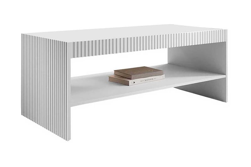 Pafos Sofabord Rektangulær Hvid - Sofabord - Semmenfoldeligt bord - Spejlbord - Sofabord med opbevaring - sofabord med hjul - Hæve sænke sofabord