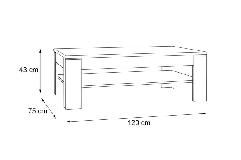 Perkhill Sofabord 120 cm med Opbevaring Hylde - Brun/Sort - Møbler - Borde - Sofabord