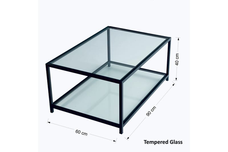 Sabani Sofabord 90 cm med Opbevaringshylde - Glas/Sort - Møbler - Borde - Sofabord