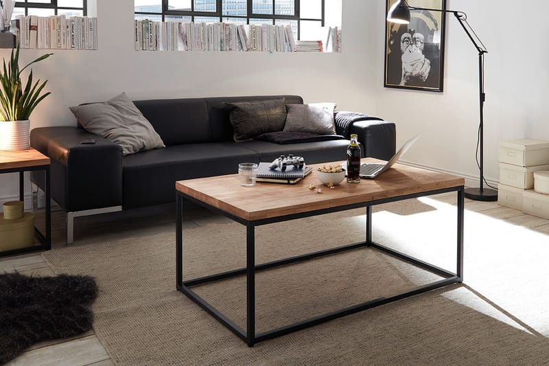 Sakura Sofabord 110 cm - Eg/Sort - Sofabord - Semmenfoldeligt bord - Spejlbord - Sofabord med opbevaring - sofabord med hjul - Hæve sænke sofabord