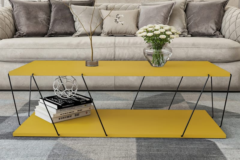 Sarnate Sofabord 120 cm med Opbevaringshylde - Gul/Sort - Sofabord