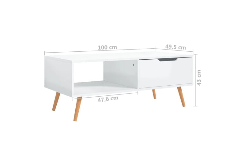 sofabord 100x49,5x43 cm spånplade hvid højglans - Hvid - Møbler - Borde - Sofabord