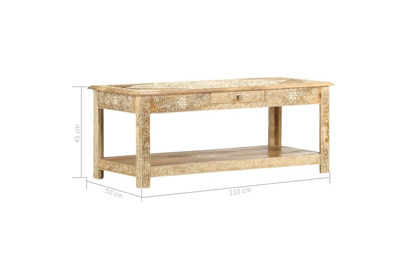 sofabord 110 x 50 x 45 cm håndmalet massivt mangotræ - Brun - Møbler - Borde - Sofabord