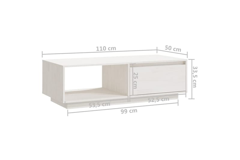 sofabord 110x50x33,5 cm massivt fyrretræ hvid - Hvid - Møbler - Borde - Sofabord