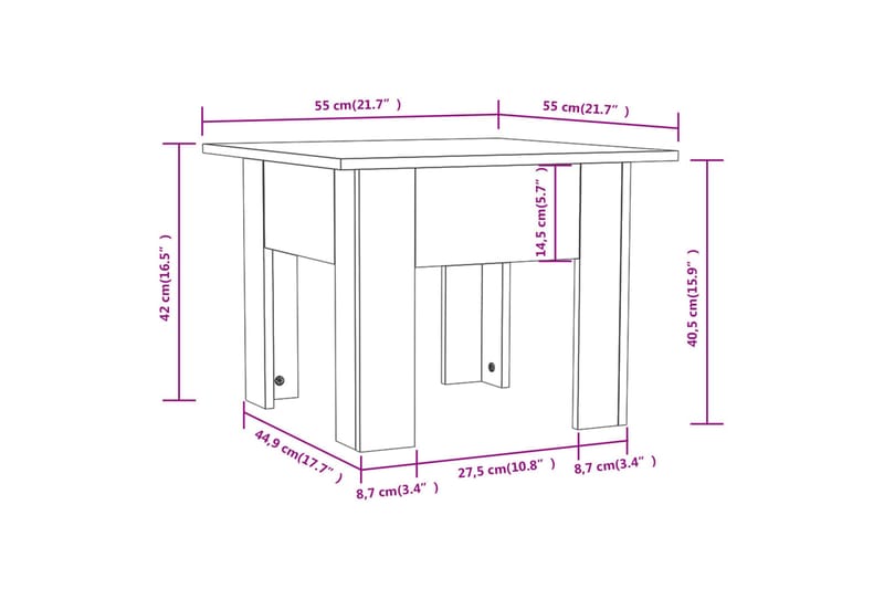 sofabord 55x55x42 cm spånplade hvid - Hvid - Møbler - Borde - Sofabord