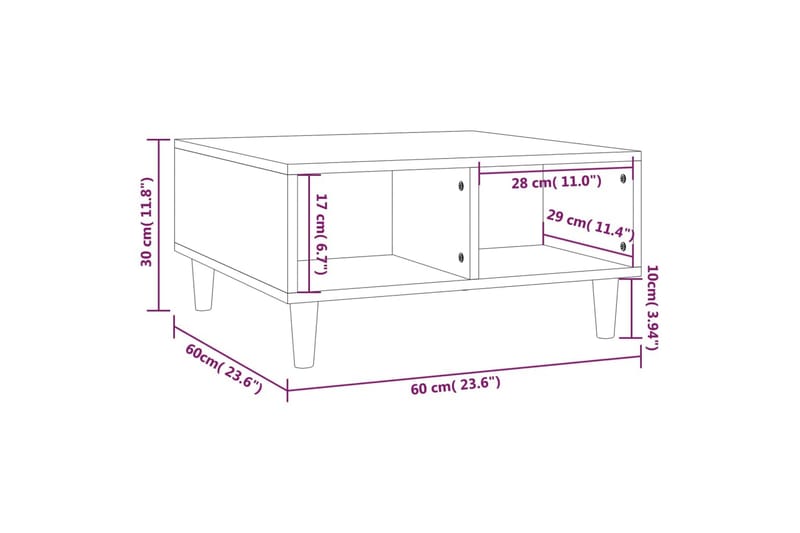 sofabord 60x60x30 cm spånplade grå sonoma-eg - Grå - Møbler - Borde - Sofabord