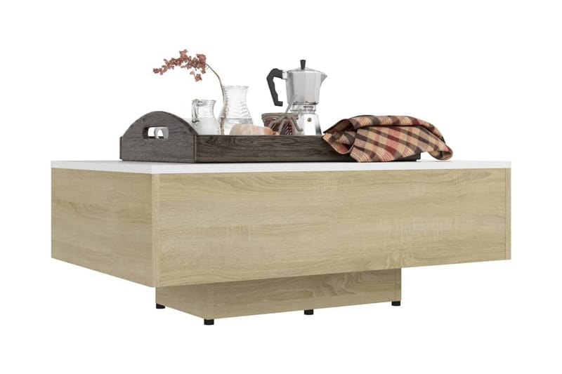 sofabord 85x55x31 cm cm spånplade hvid og sonoma-eg - Beige - Møbler - Borde - Sofabord