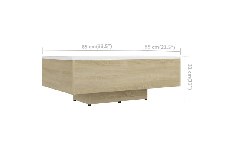 sofabord 85x55x31 cm cm spånplade hvid og sonoma-eg - Beige - Møbler - Borde - Sofabord