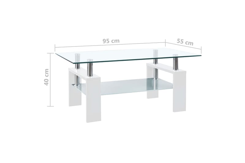 sofabord 95x55x40 cm hærdet glas hvid og transparent - Hvid - Møbler - Borde - Sofabord