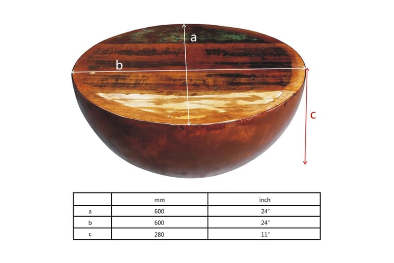 Sofabord Halvrundt Med Stålfod Massivt Genbrugstræ - Brun - Møbler - Borde - Sofabord