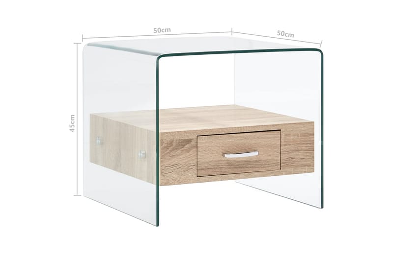 sofabord med skuffe 50 x 50 x 45 cm hærdet glas - Sofabord
