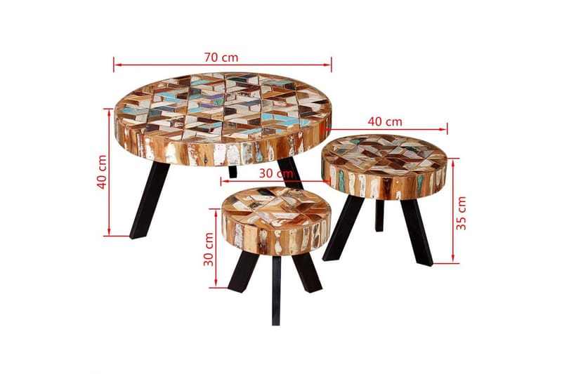 Sofabordssæt I Tre Dele I Massivt Genbrugstræ - Brun - Møbler - Borde - Sofabord