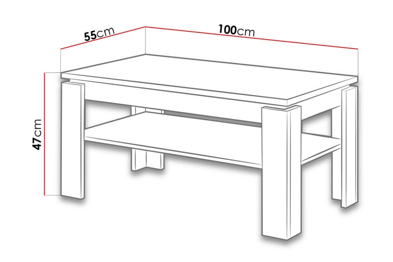 Svedje Sofabord 100 cm med Opbevaring Hylde - Natur/Antracit - Møbler - Borde - Sofabord