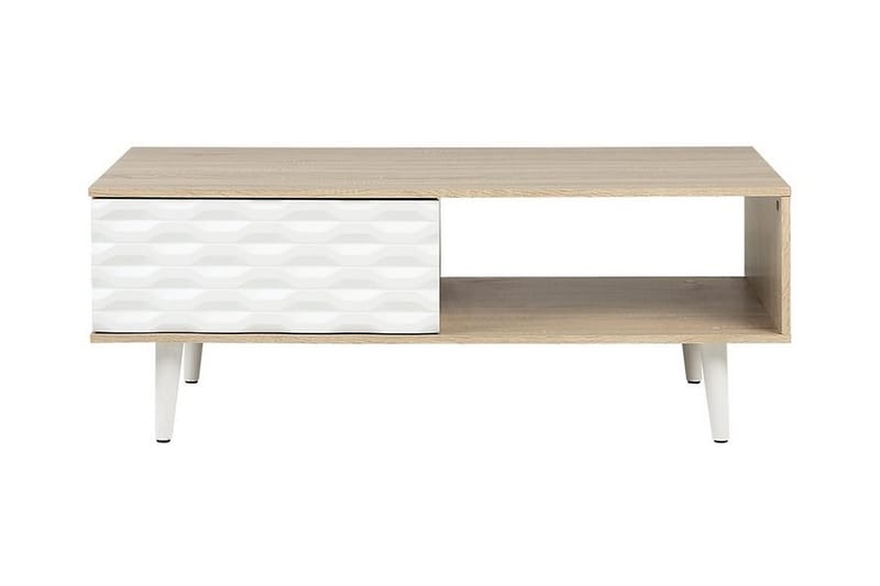 Swanea Sofabord 120 cm med Opbevaring Skab + Hylde - Lysebrun/Hvid - Sofabord - Semmenfoldeligt bord - Spejlbord - Sofabord med opbevaring - sofabord med hjul - Hæve sænke sofabord