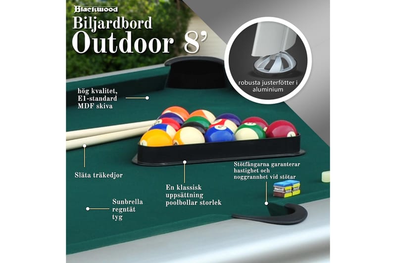 Billardbord Blackwood Outdoor 8’ - Sort - Billardbord