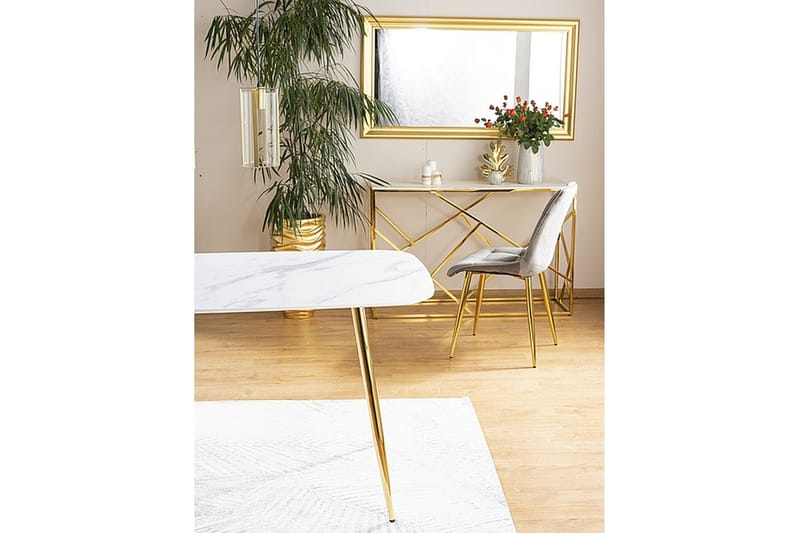 Keres Spisebord 140 cm Marmorlook - Glas/Hvid/Guld - Møbler - Borde - Spisebord og køkkenbord