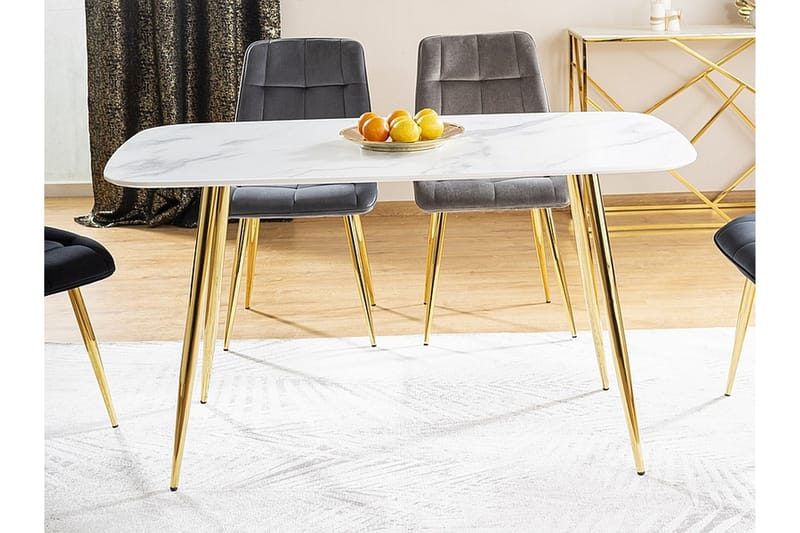 Keres Spisebord 140 cm Marmorlook - Glas/Hvid/Guld - Møbler - Borde - Spisebord og køkkenbord