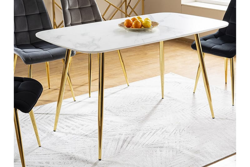 Keres Spisebord 140 cm Marmorlook - Glas/Hvid/Guld - Møbler - Borde - Spisebord og køkkenbord