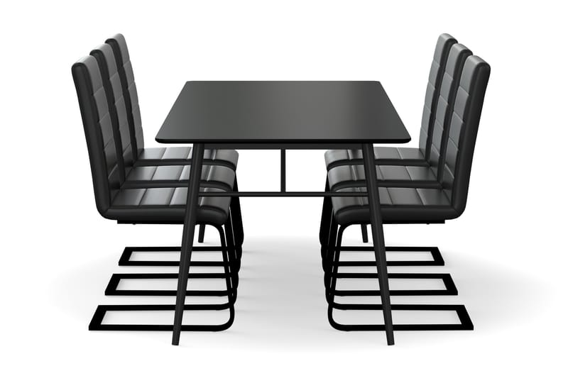 Adrianah Spisebord 200 cm med 6 Cibus Spisebordsstol Kunstlæ - Beige|Sort - Spisebordssæt