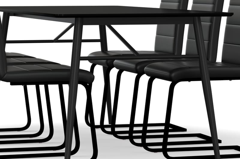 Adrianah Spisebord 200 cm med 6 Cibus Spisebordsstol Kunstlæ - Beige|Sort - Spisebordssæt