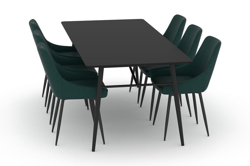 Adrianah Spisebord 200 cm med 6st Alsarp Køkkenstole - Beige/Sort - Spisebordssæt