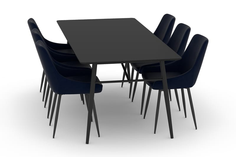 Adrianah Spisebord 200 cm med 6st Alsarp Køkkenstole - Beige/Sort - Spisebordssæt