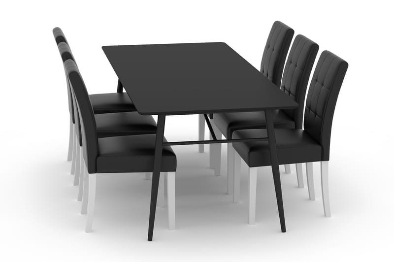 Adrianah Spisebord 200 cm med 6st Viktor Spisebordsstole Kun - Beige/Sort - Spisebordssæt