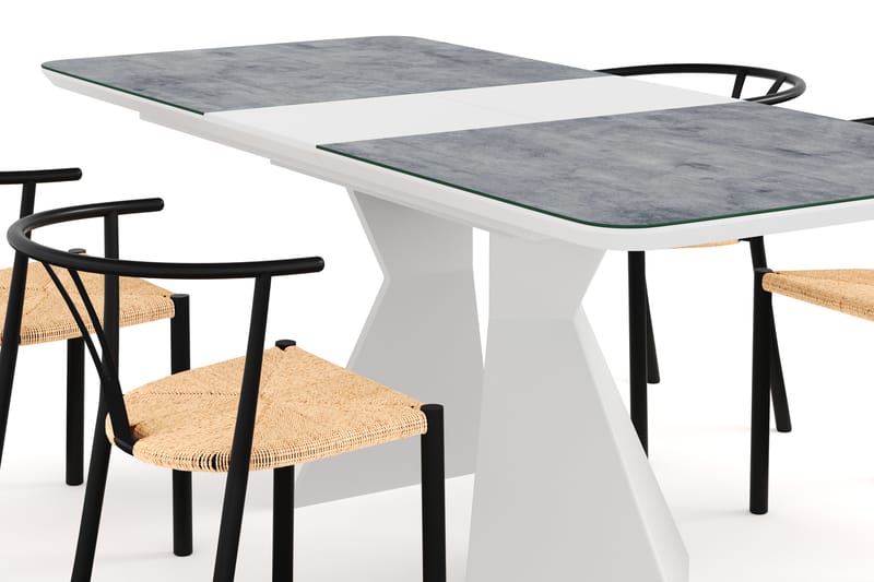Aix Udvideligt Spisebord 160 cm Glas + 4 st Elysia Spisebord - Spisebordssæt