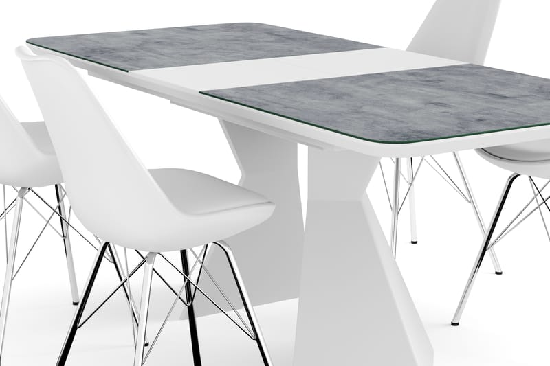 Aix Udvideligt Spisebord 160 cm Glas Med 4 st Shell Spisebor - Spisebordssæt