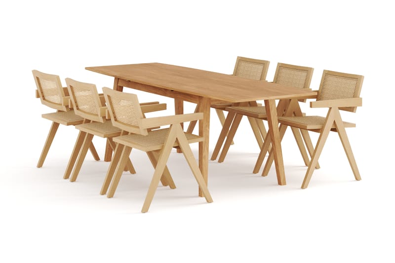 Beagan Udvideligt Spisebord 180-280cm med 6 Hetklaf Spisebor - Brun - Spisebordssæt